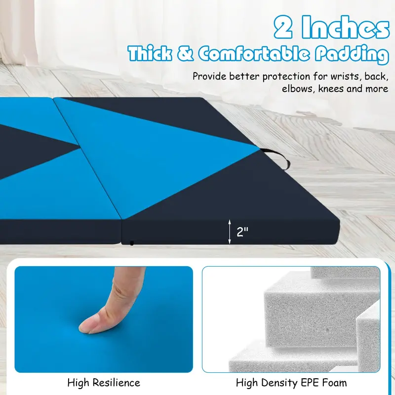 8-Foot Folding Tumbling Mat – 4-Inch Thickness, Hook-and-Loop & Carry Handles