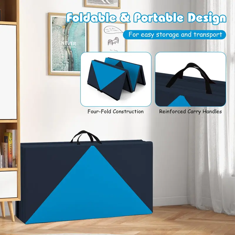 8-Foot Folding Tumbling Mat – 4-Inch Thickness, Hook-and-Loop & Carry Handles