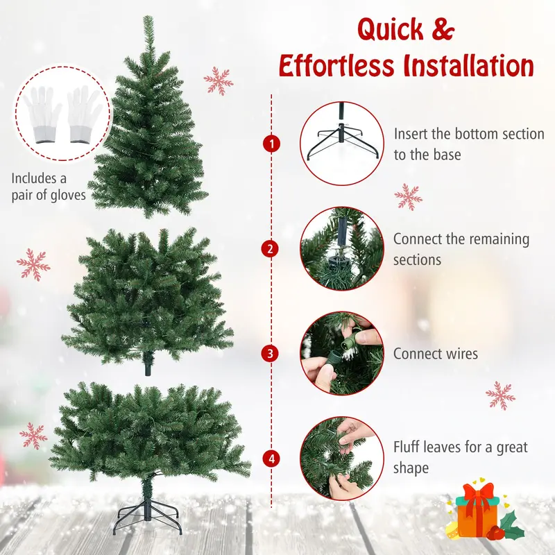 8-Foot Full-Bodied Pre-Lit Artificial Christmas Tree with 400 Warm White LEDs