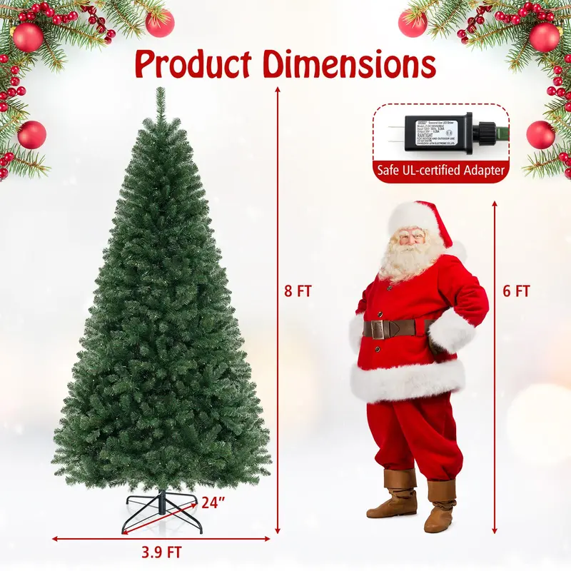 8-Foot Full-Bodied Pre-Lit Artificial Christmas Tree with 400 Warm White LEDs