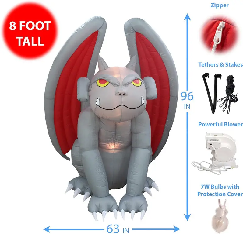 8-Foot Giant Inflatable Gargoyle – Light-Up Halloween Outdoor Monster Decoration