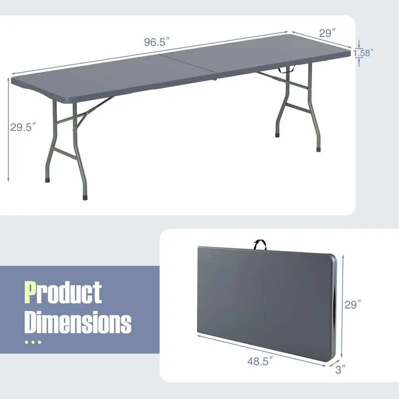 8-Foot HDPE Folding Table – Heavy-Duty 350-LB Capacity Outdoor Table with Carry Handle