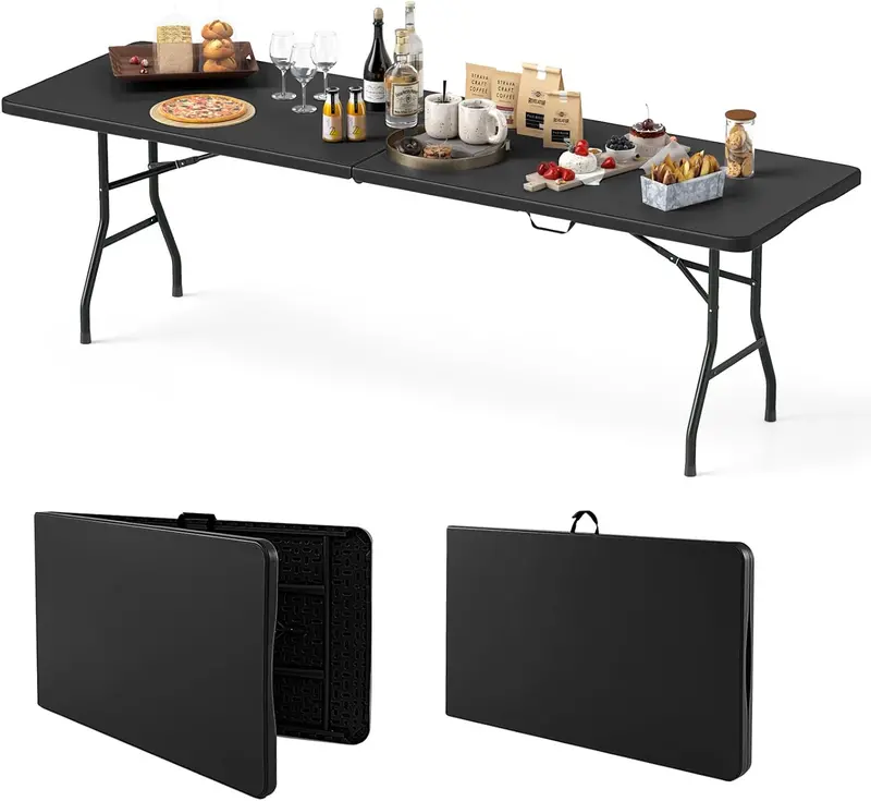 8-Foot HDPE Folding Table – Heavy-Duty 350-LB Capacity Outdoor Table with Carry Handle