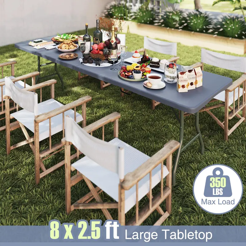8-Foot HDPE Folding Table – Heavy-Duty 350-LB Capacity Outdoor Table with Carry Handle
