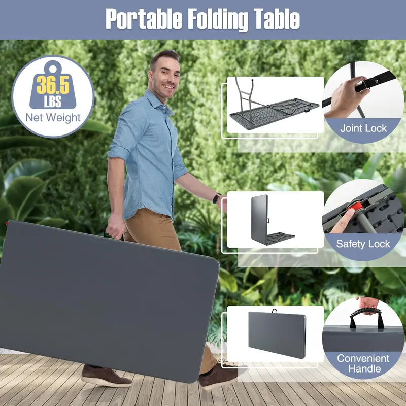 8-Foot HDPE Folding Table – Heavy-Duty 350-LB Capacity Outdoor Table with Carry Handle