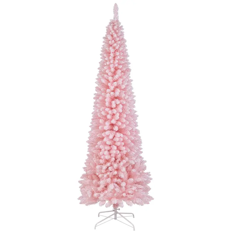 8-Foot Pink Slim Christmas Tree – Unlit Artificial Pencil-Style Xmas Tree with 1000 Dense Branch Tips