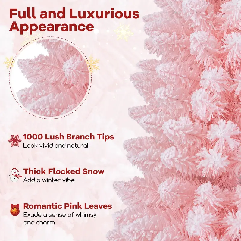 8-Foot Pink Slim Christmas Tree – Unlit Artificial Pencil-Style Xmas Tree with 1000 Dense Branch Tips 2