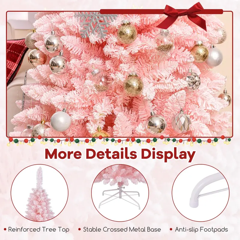 8-Foot Pink Slim Christmas Tree – Unlit Artificial Pencil-Style Xmas Tree with 1000 Dense Branch Tips