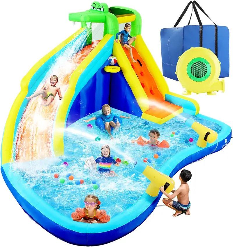 8-in-1 Inflatable Kids’ Water Park: Slide, Bounce House, Splash Pool & More