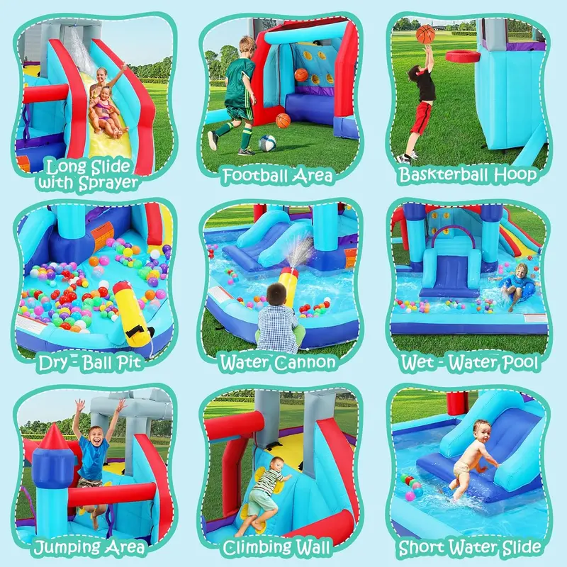 8-in-1 Inflatable Kids’ Water Park: Slide, Bounce House, Splash Pool & More