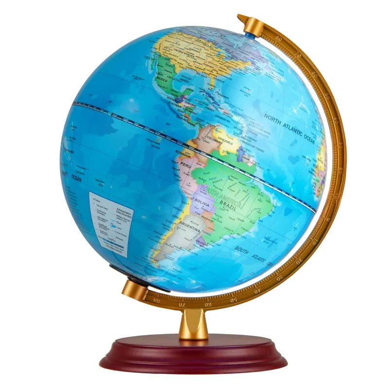 8-Inch Nightlight Globe Lamp – HD Map Illuminated Desk Light with Wooden Base