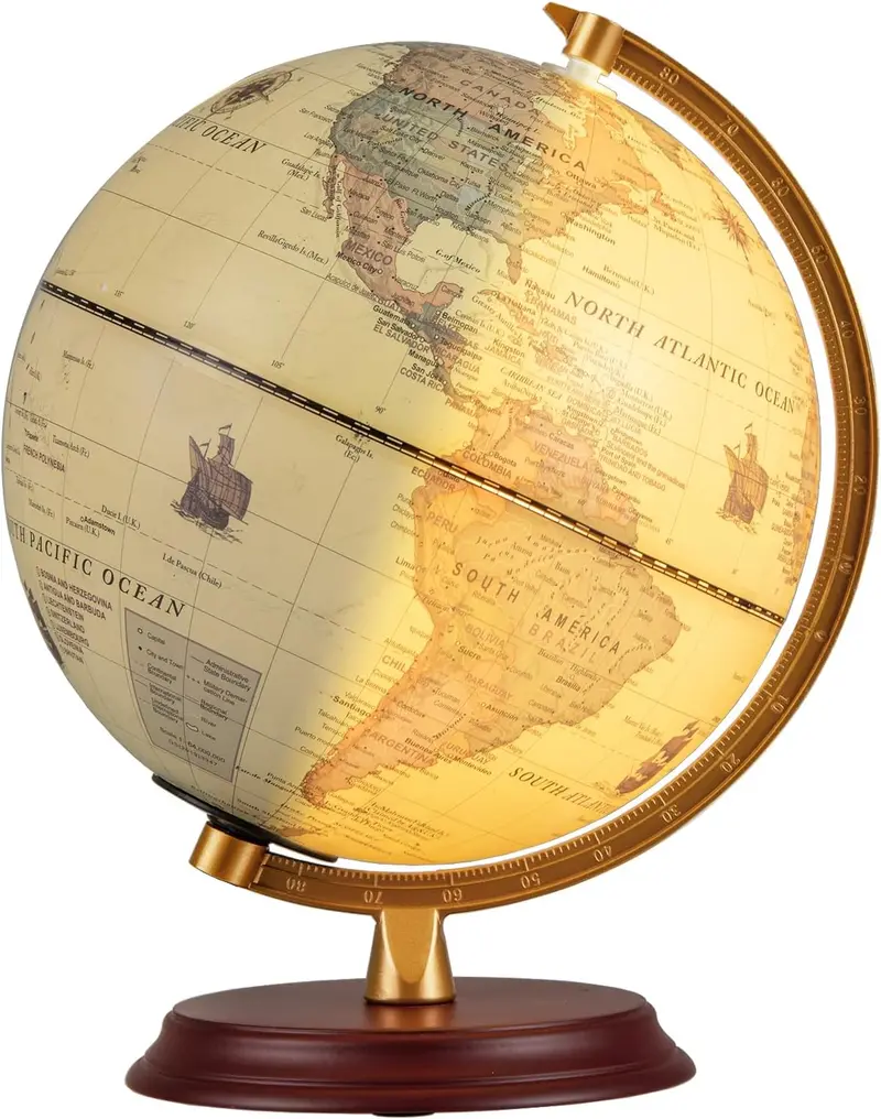 8-Inch Nightlight Globe Lamp – HD Map Illuminated Desk Light with Wooden Base 2