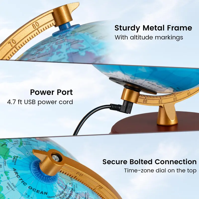 8-Inch Nightlight Globe Lamp – HD Map Illuminated Desk Light with Wooden Base