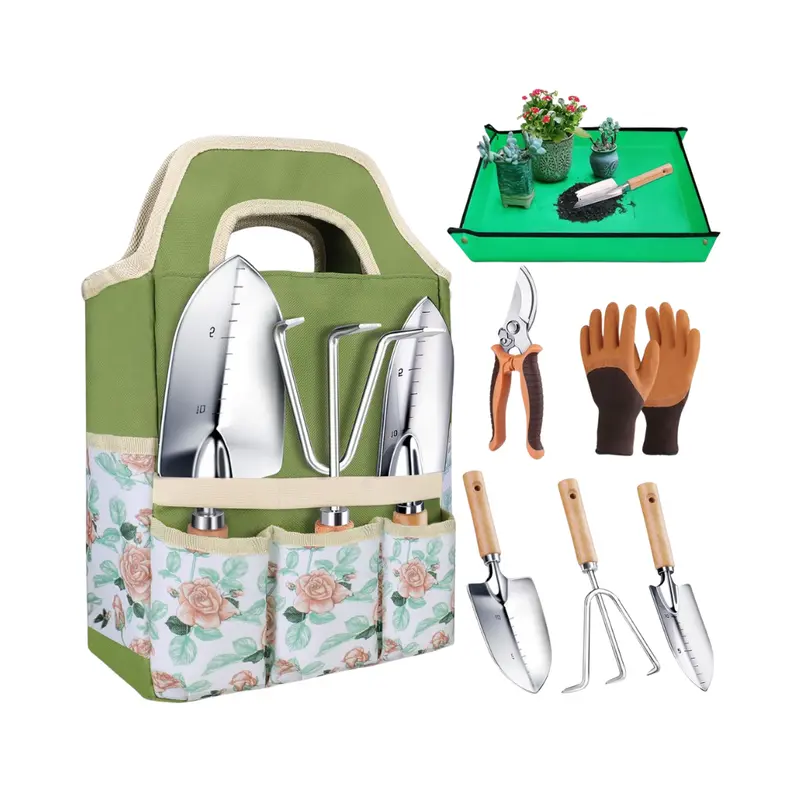 8-Piece Aluminum Garden Tool Set with Carry Tote & Protective Gloves