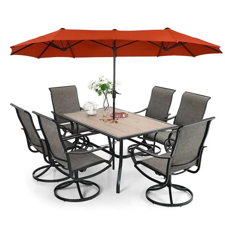 8-Piece Outdoor Patio Dining Set with Umbrella & Swivel Sling Chairs
