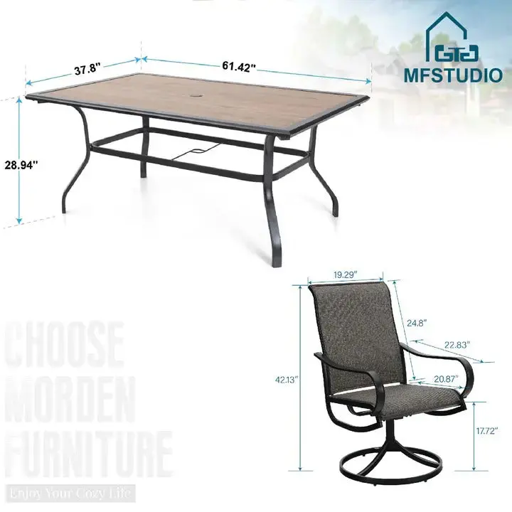 8-Piece Outdoor Patio Dining Set with Umbrella & Swivel Sling Chairs