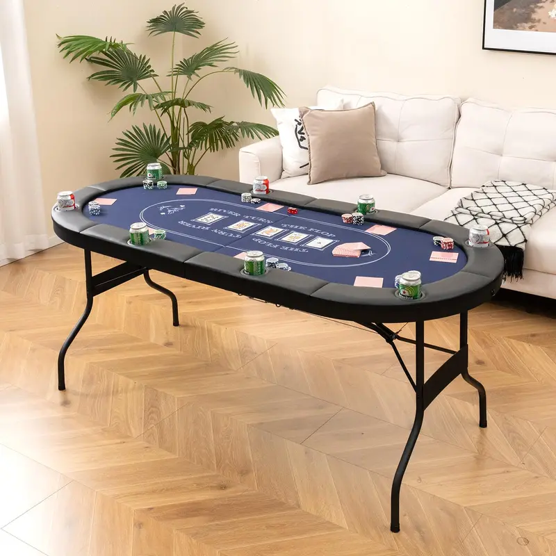 8-Player Foldable Poker Table Featuring Deep Metal Cup Holders 2