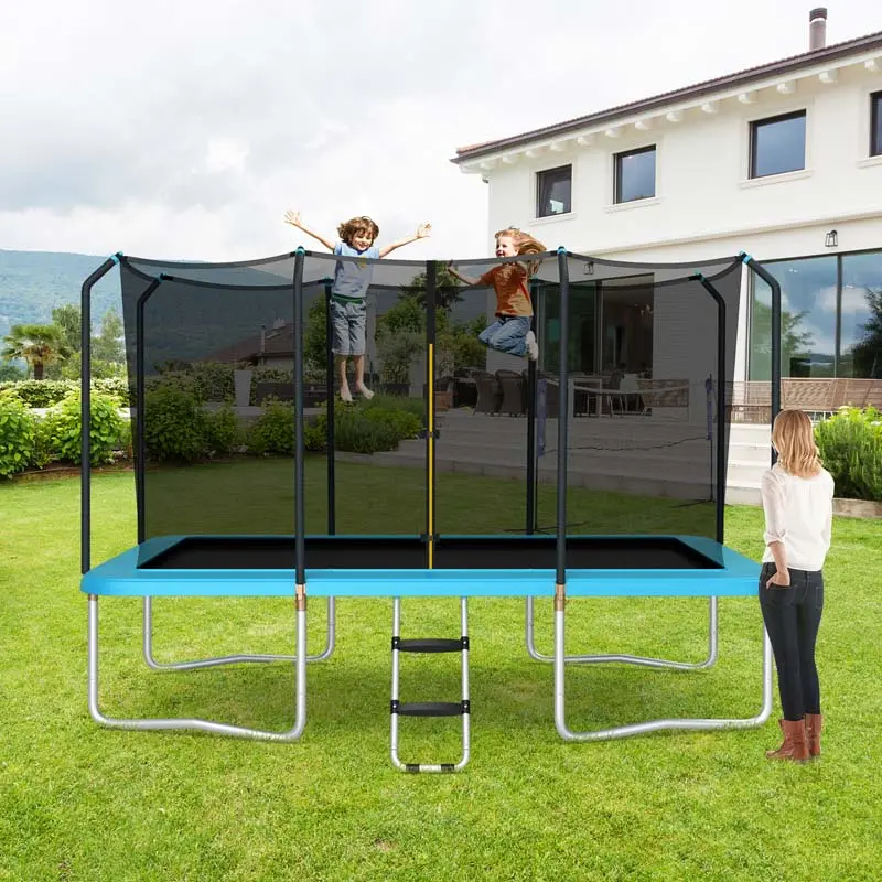 8 x 14 FT ASTM-Approved Rectangular Trampoline Set – Full-Safety Enclosure Net, Ladder, and Reinforced Frame