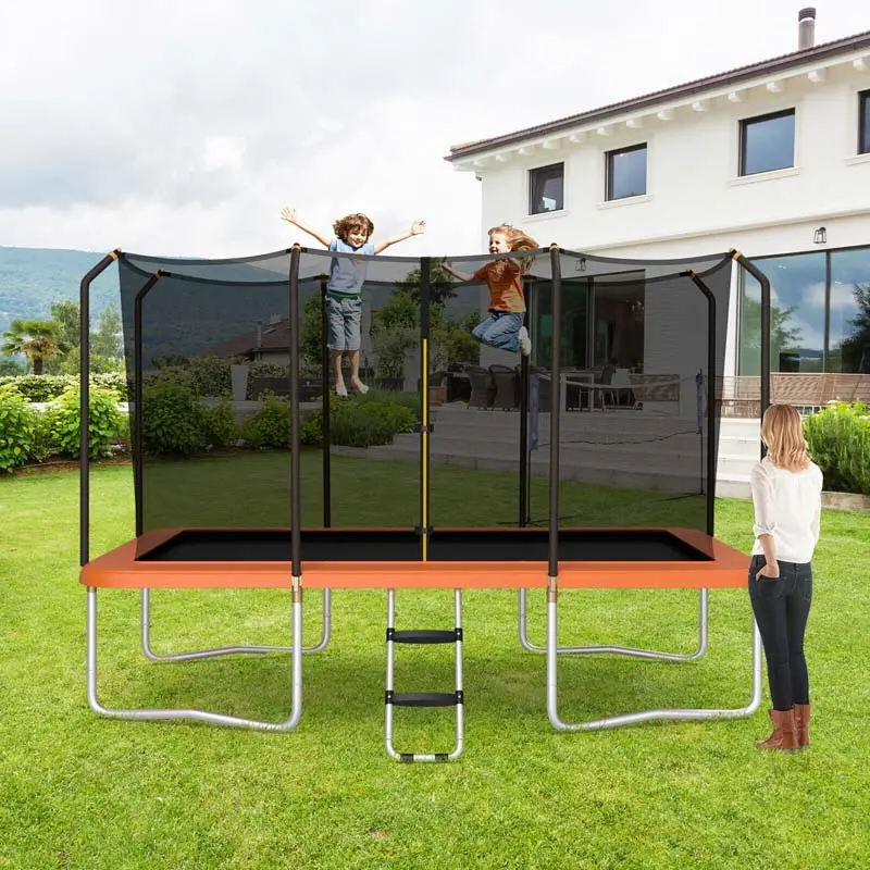 8 x 14 FT ASTM-Approved Rectangular Trampoline Set – Full-Safety Enclosure Net, Ladder, and Reinforced Frame