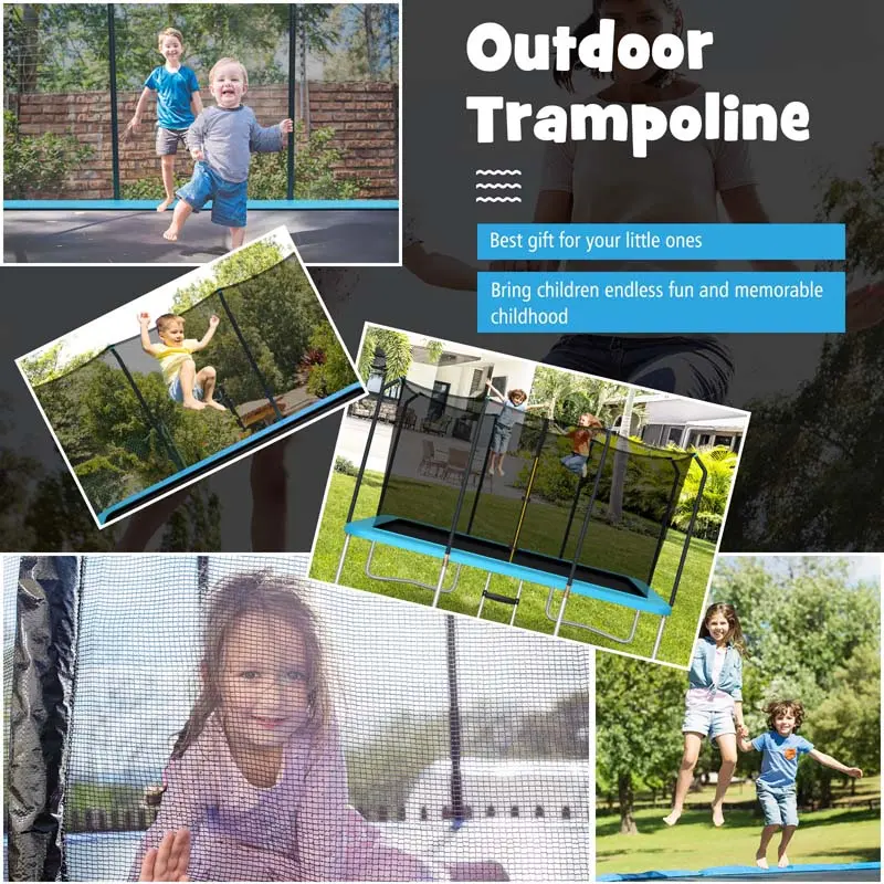 8 x 14 FT ASTM-Approved Rectangular Trampoline Set – Full-Safety Enclosure Net, Ladder, and Reinforced Frame