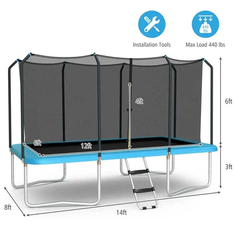 8 x 14 FT ASTM-Approved Rectangular Trampoline Set – Full-Safety Enclosure Net, Ladder, and Reinforced Frame