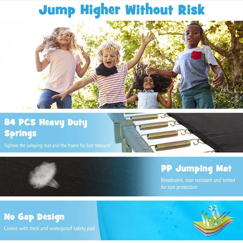 8 x 14 FT ASTM-Approved Rectangular Trampoline Set – Full-Safety Enclosure Net, Ladder, and Reinforced Frame