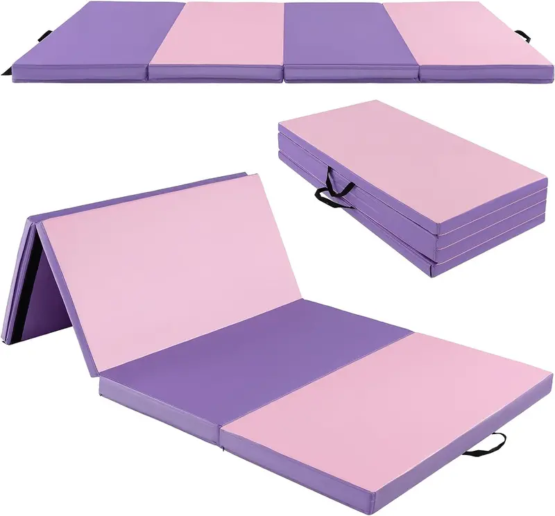 8' x 4' Folding Gymnastics Mat – 2-Inch Thick Tumbling Pad with Carry Handles and Hook-and-Loop Closure