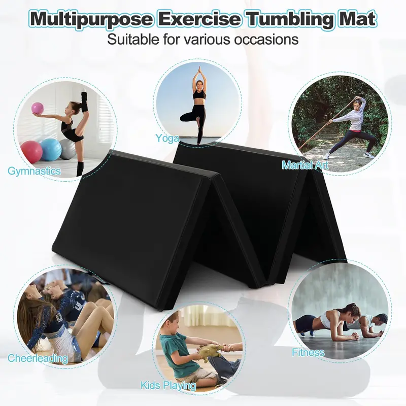 8' x 4' Folding Gymnastics Mat – 2-Inch Thick Tumbling Pad with Carry Handles and Hook-and-Loop Closure