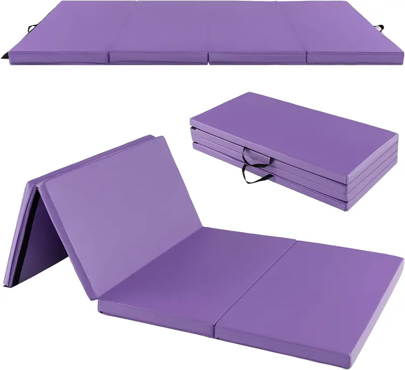 8' x 4' Folding Gymnastics Mat – 2-Inch Thick Tumbling Pad with Carry Handles and Hook-and-Loop Closure