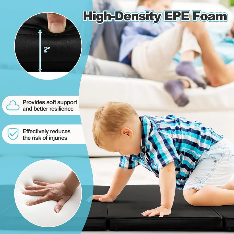 8' x 4' Folding Gymnastics Mat – 2-Inch Thick Tumbling Pad with Carry Handles and Hook-and-Loop Closure