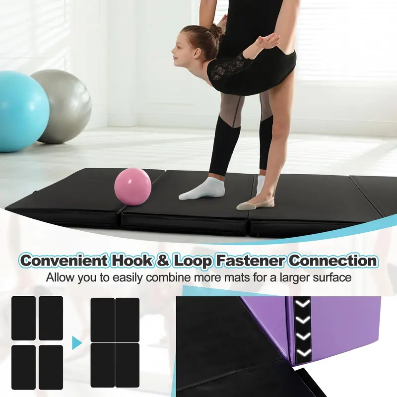 8' x 4' Folding Gymnastics Mat – 2-Inch Thick Tumbling Pad with Carry Handles and Hook-and-Loop Closure