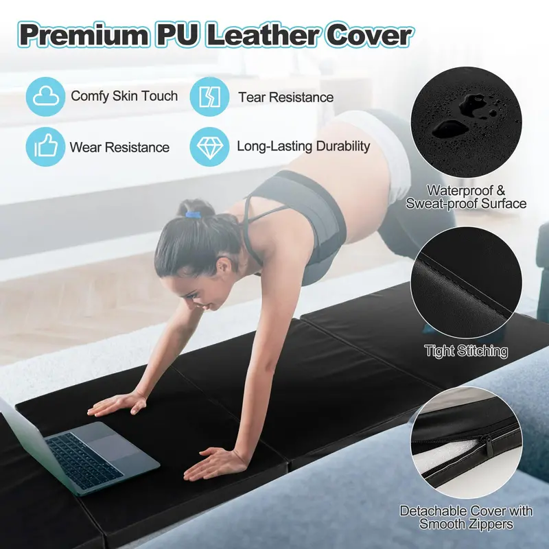 8' x 4' Folding Gymnastics Mat – 2-Inch Thick Tumbling Pad with Carry Handles and Hook-and-Loop Closure
