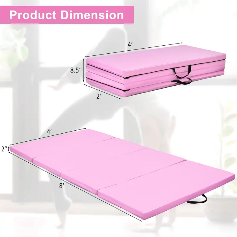 8' x 4' Four-Fold Gymnastics Mat – 2-Inch Thick Tumbling Pad with Carry Handles