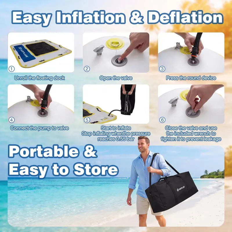 8' x 8' Inflatable Swim Platform – Floating Dock with 6-Inch Cushioned Thickness