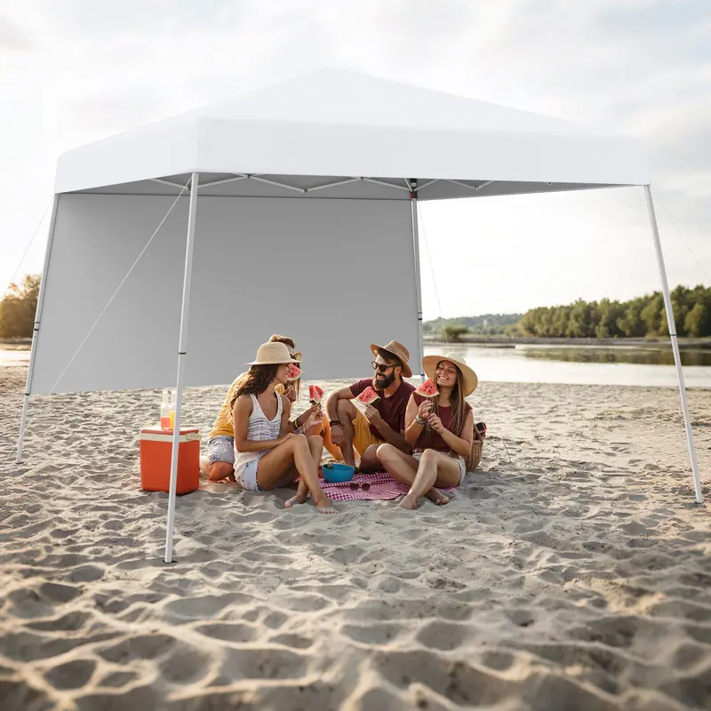 8' x 8' Pop-Up Canopy Tent with One Zippered Sidewall for Outdoor Use