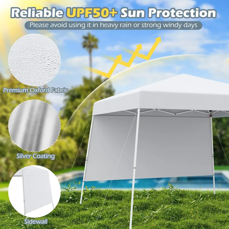 8' x 8' Pop-Up Canopy Tent with One Zippered Sidewall for Outdoor Use