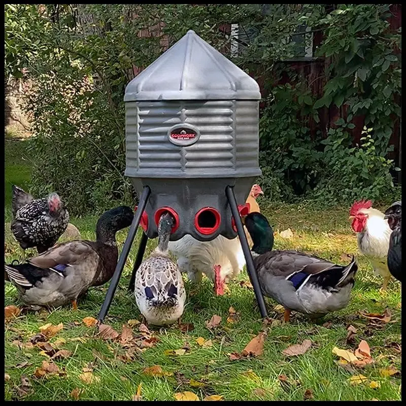 80-Pound UV-Resistant Poultry Feeder — Adjustable Height, 8-Port Design, Made in the USA