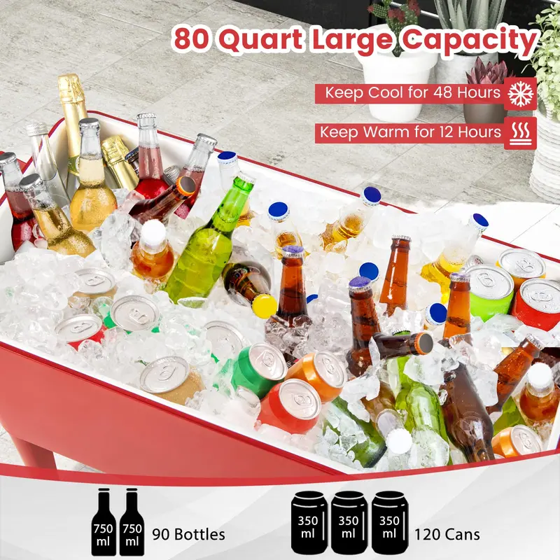 80-Quart Insulated Portable Beverage Cooler for Patio, Deck & Poolside Use