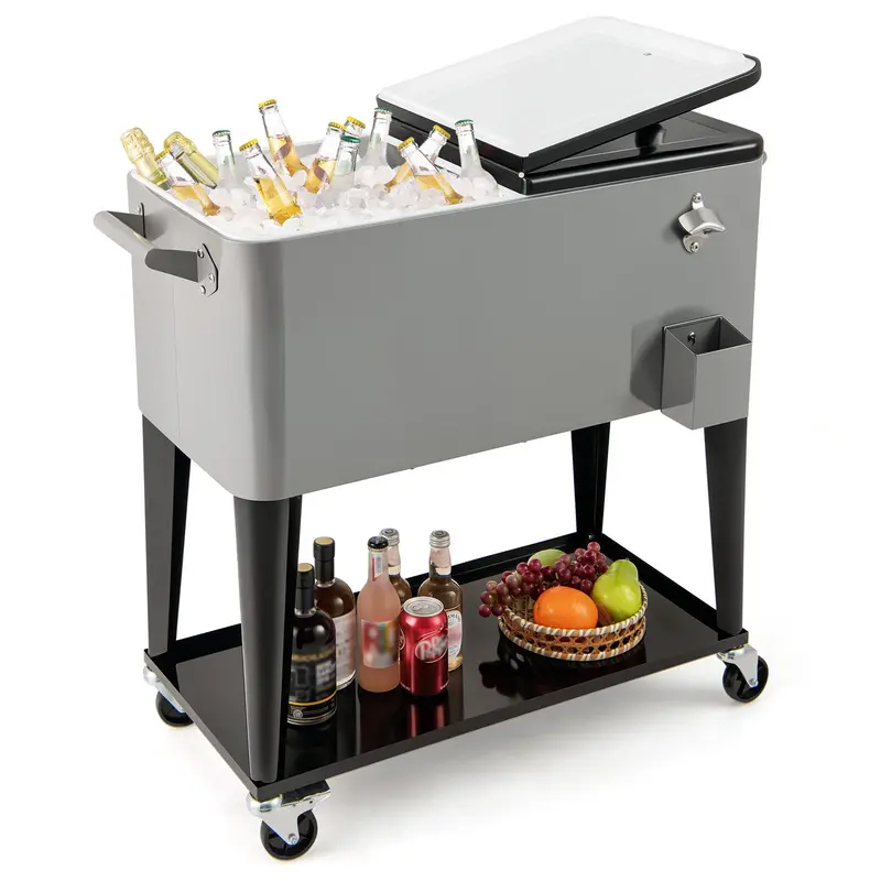80-Quart Wheeled Rolling Ice Chest with Storage Shelf & Smooth-Castor Wheels