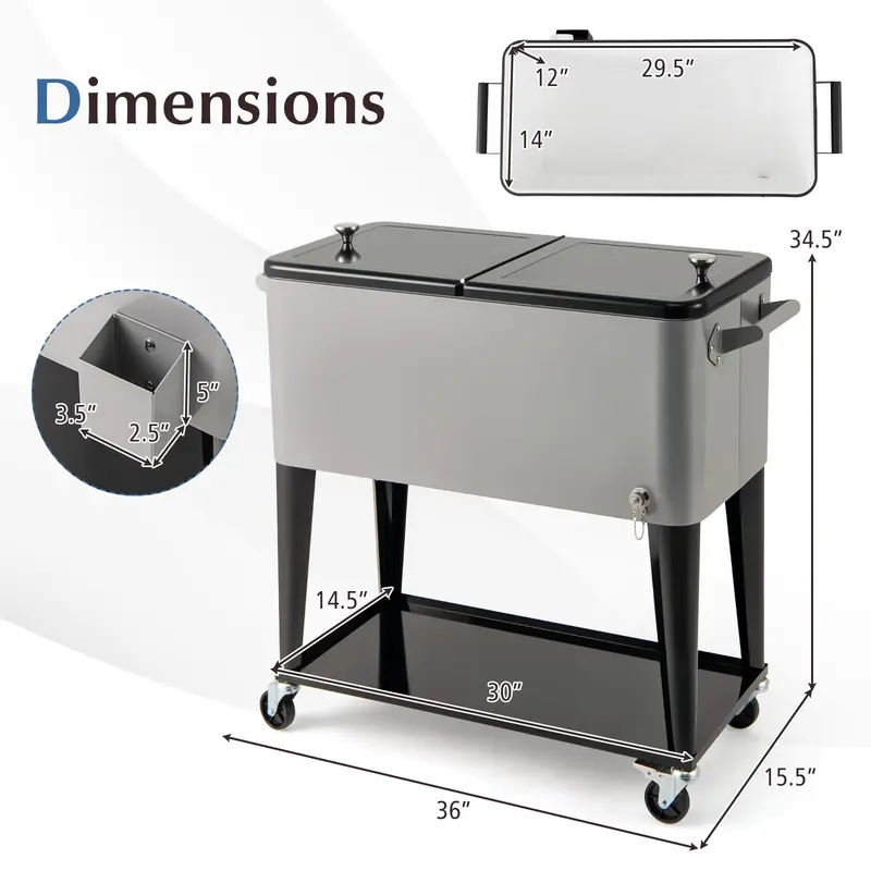 80-Quart Wheeled Rolling Ice Chest with Storage Shelf & Smooth-Castor Wheels