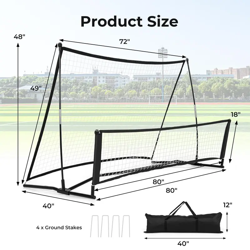 80" x 40" Dual-Function Soccer Rebounder Net with Portable Carry Bag for Skill Development