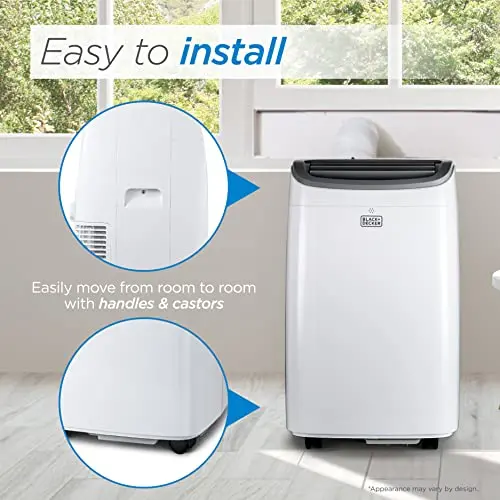 8,000 BTU Portable AC Unit – Cools Up to 350 Sq Ft, Includes Remote & Easy-Move Casters