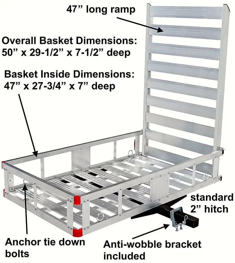 80779 Hitch-Mount Cargo Carrier – Aluminum Platform with 47-Inch Loading Ramp