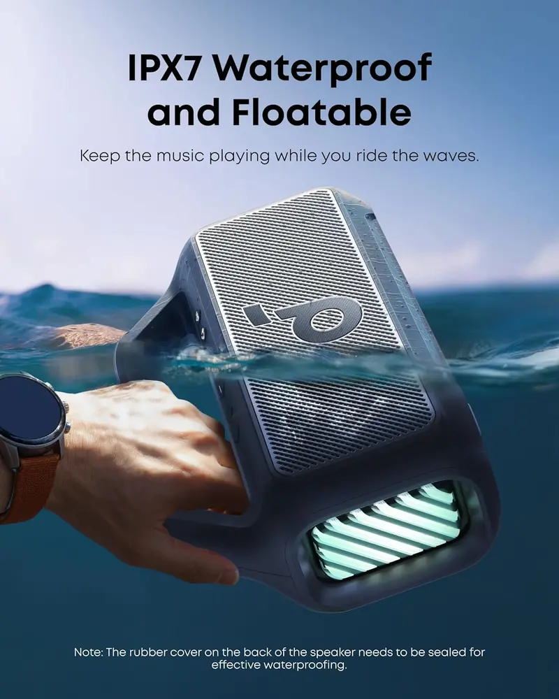 80W Waterproof Bluetooth Speaker – IPX7-Rated Portable Outdoor Speaker with BassUp 2.0, 24-Hour Playtime, RGB Lights & Custom EQ