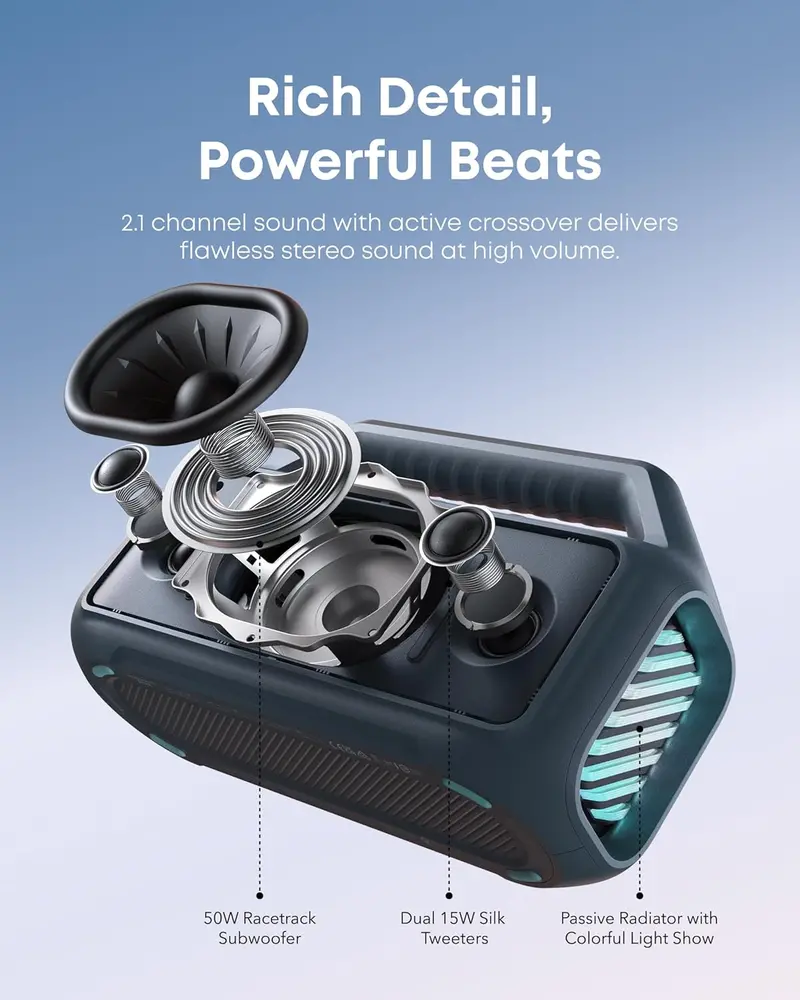 80W Waterproof Bluetooth Speaker – IPX7-Rated Portable Outdoor Speaker with BassUp 2.0, 24-Hour Playtime, RGB Lights & Custom EQ
