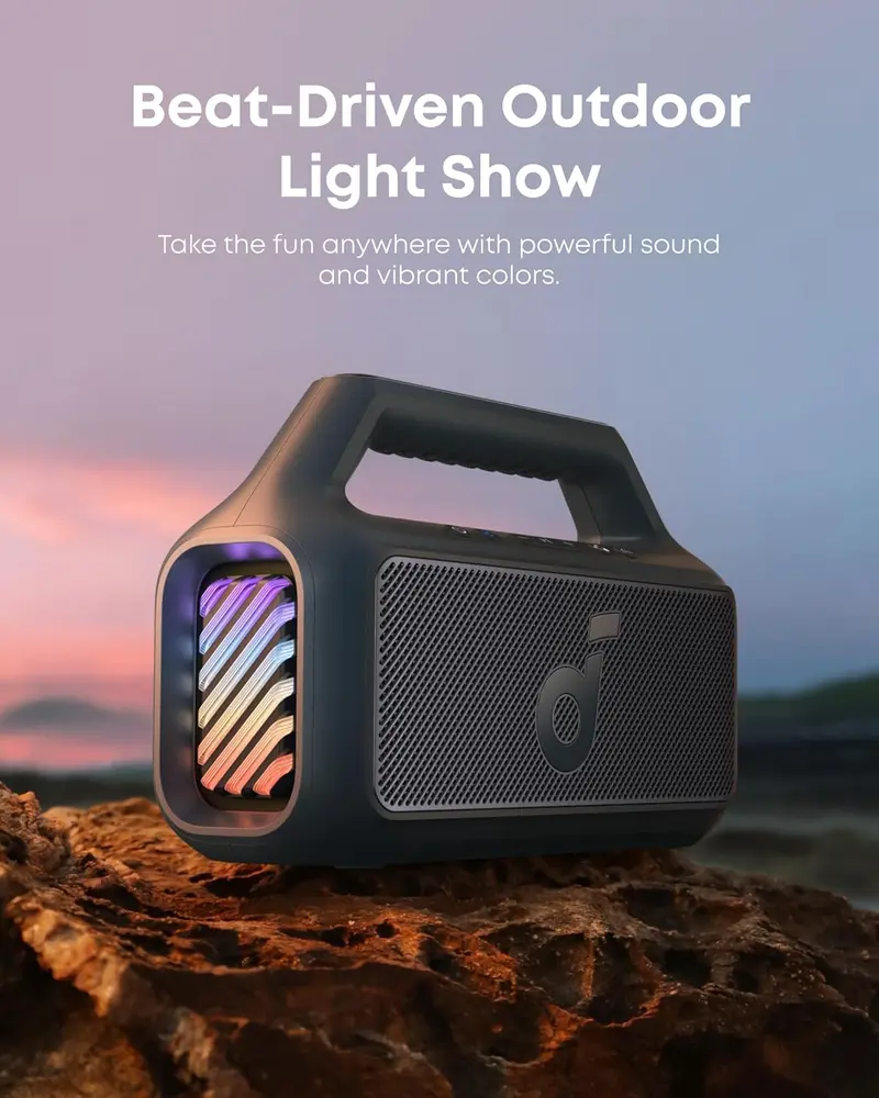 80W Waterproof Bluetooth Speaker – IPX7-Rated Portable Outdoor Speaker with BassUp 2.0, 24-Hour Playtime, RGB Lights & Custom EQ