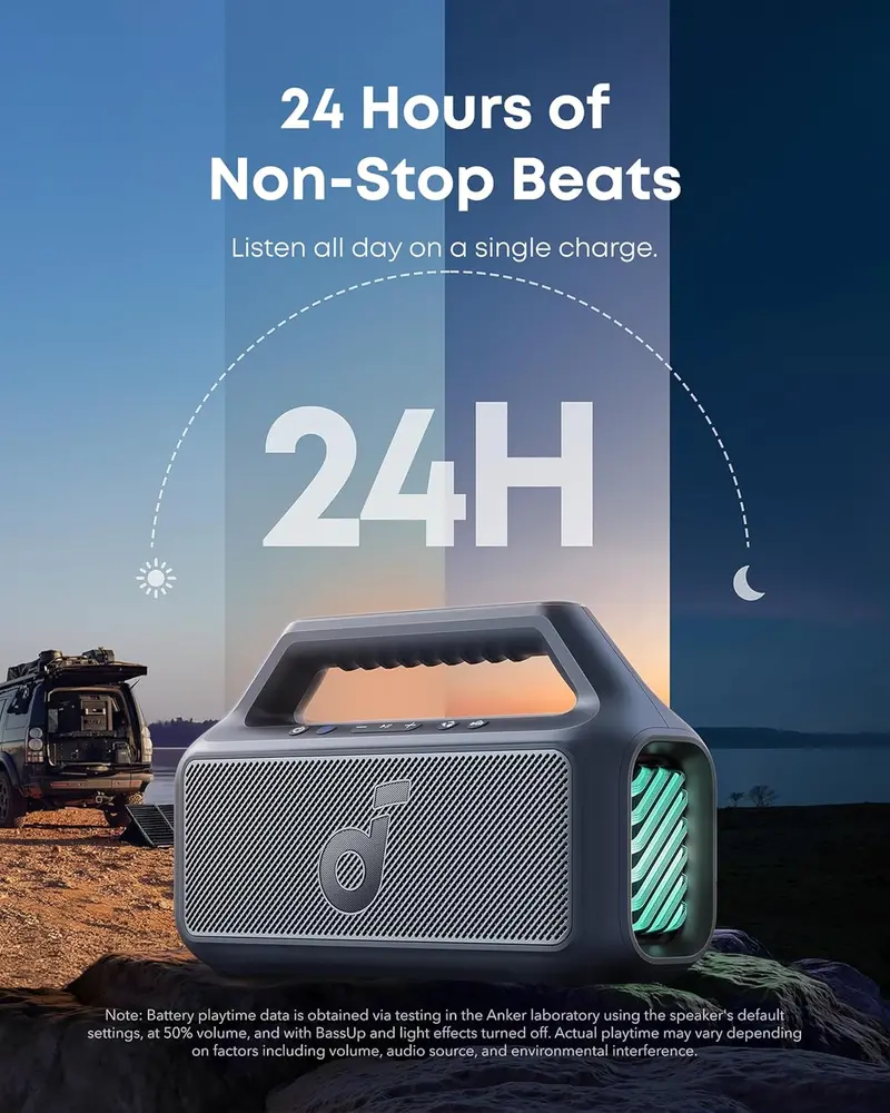 80W Waterproof Bluetooth Speaker – IPX7-Rated Portable Outdoor Speaker with BassUp 2.0, 24-Hour Playtime, RGB Lights & Custom EQ