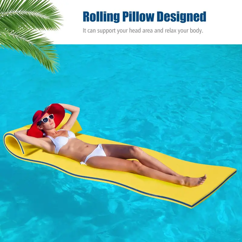 83" x 26" Floating Water Mat – Inflatable Pool Pad with Integrated Rolling Pillow Support 2