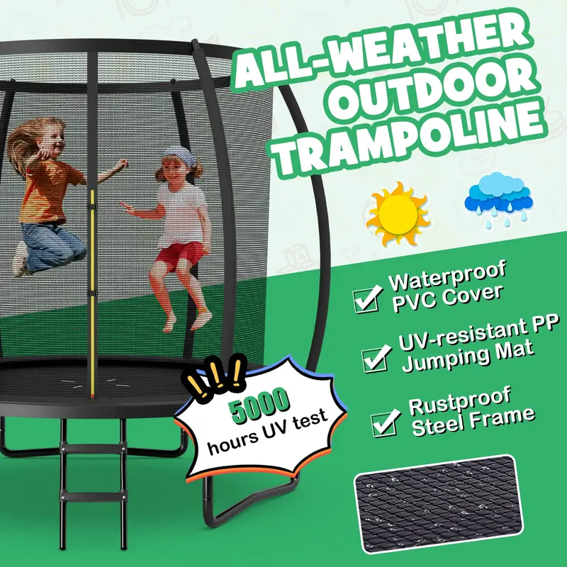 8FT / 10FT / 12FT Outdoor Trampoline – 400 lb Capacity Enclosed Recreational Bounce Platform