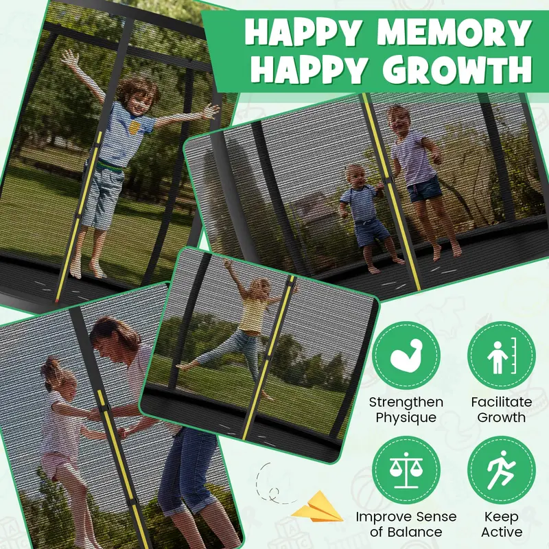 8FT / 10FT / 12FT Outdoor Trampoline – 400 lb Capacity Enclosed Recreational Bounce Platform